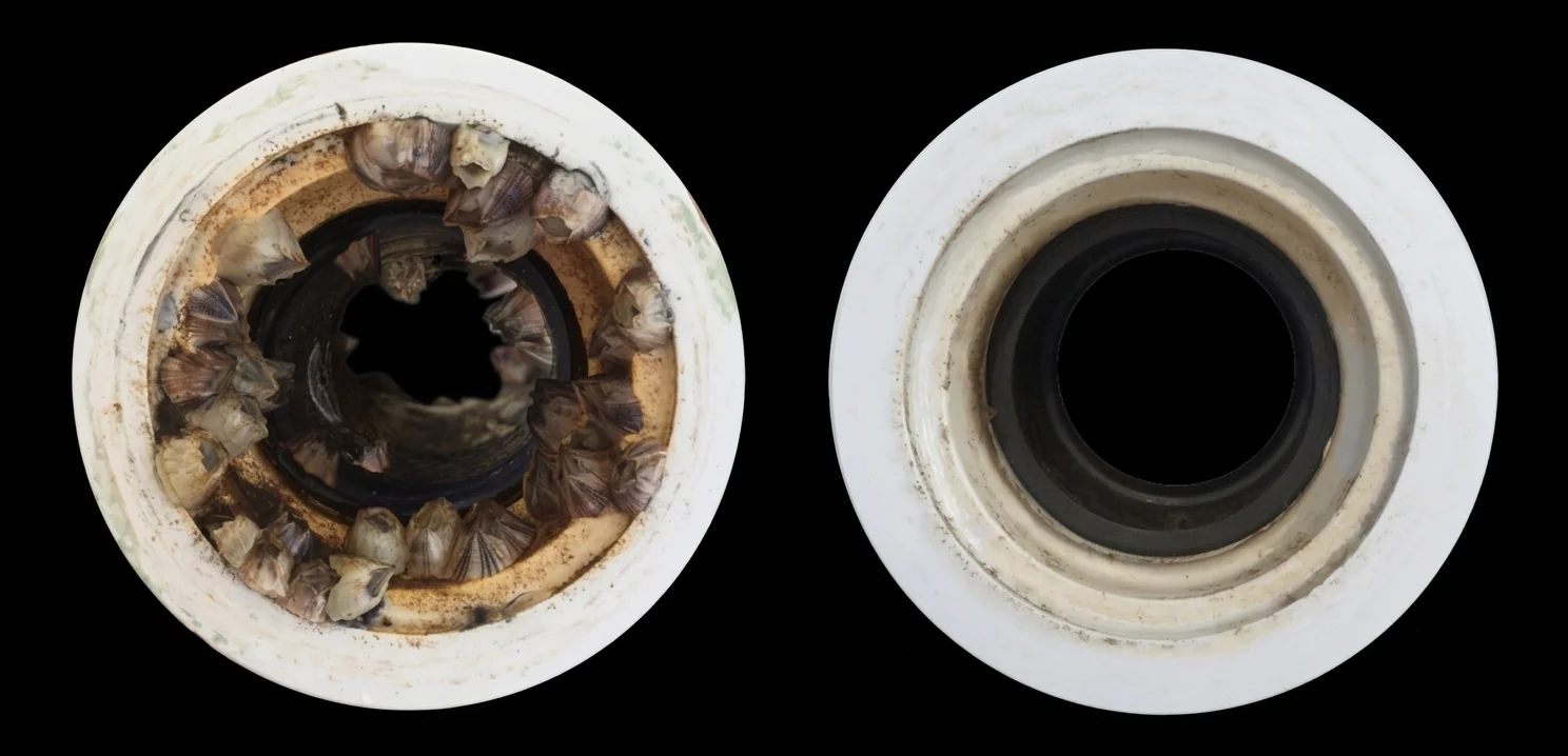 Marine heat exchanger descale acid flush — before and after