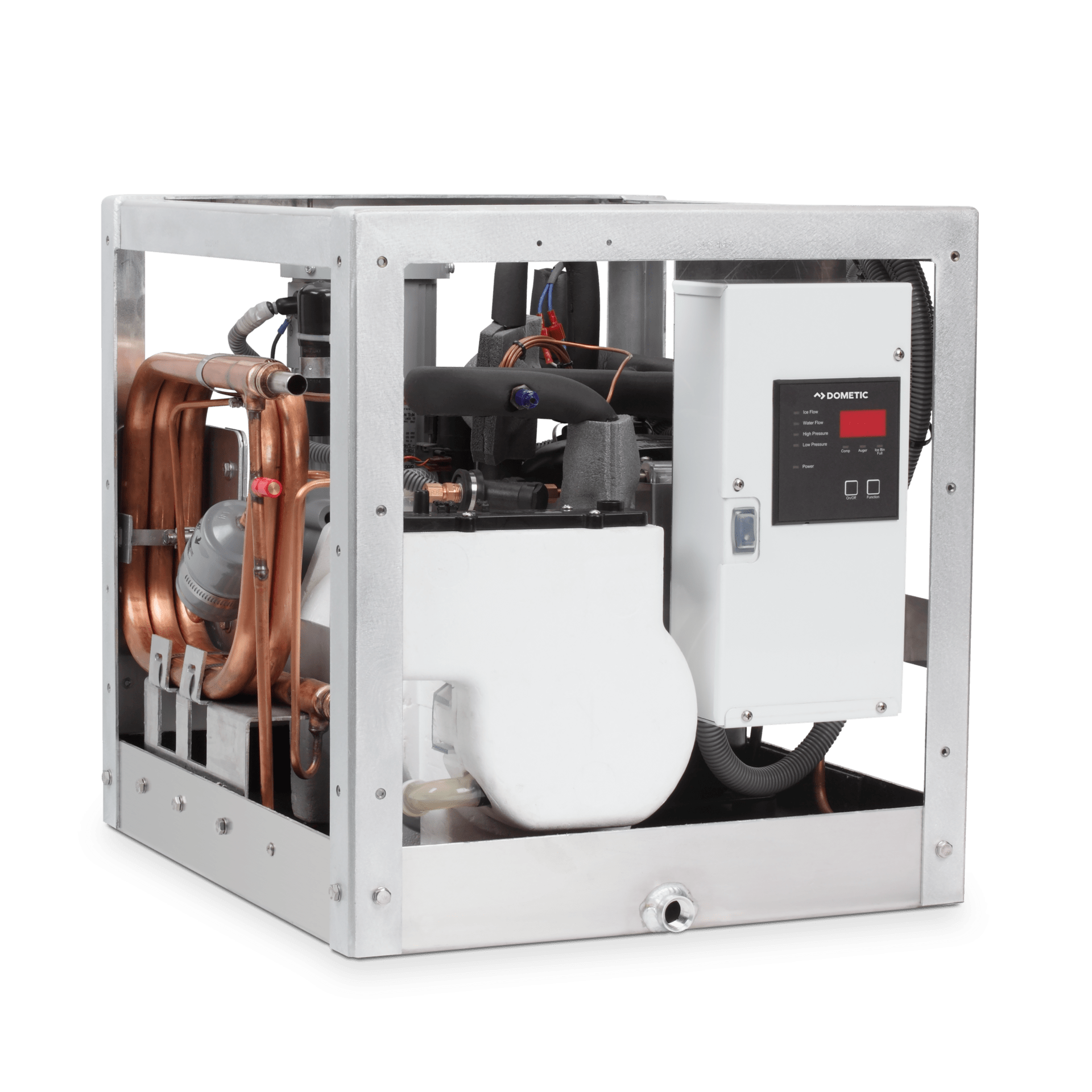 Marine ice maker with copper refrigerant coils